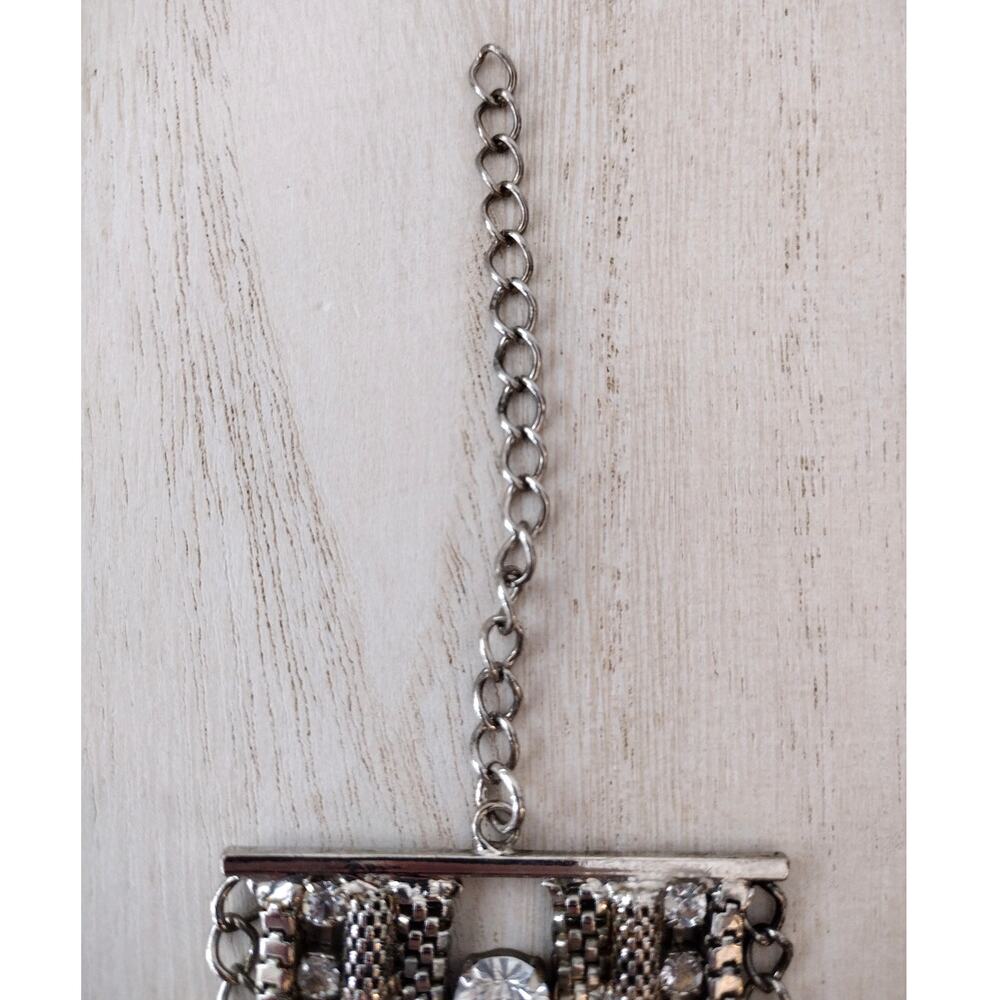 Vintage-Style Wide Silver/Pewter-Tone Cuff Bracelet with Rhinestones Accents - Picture 3 of 11